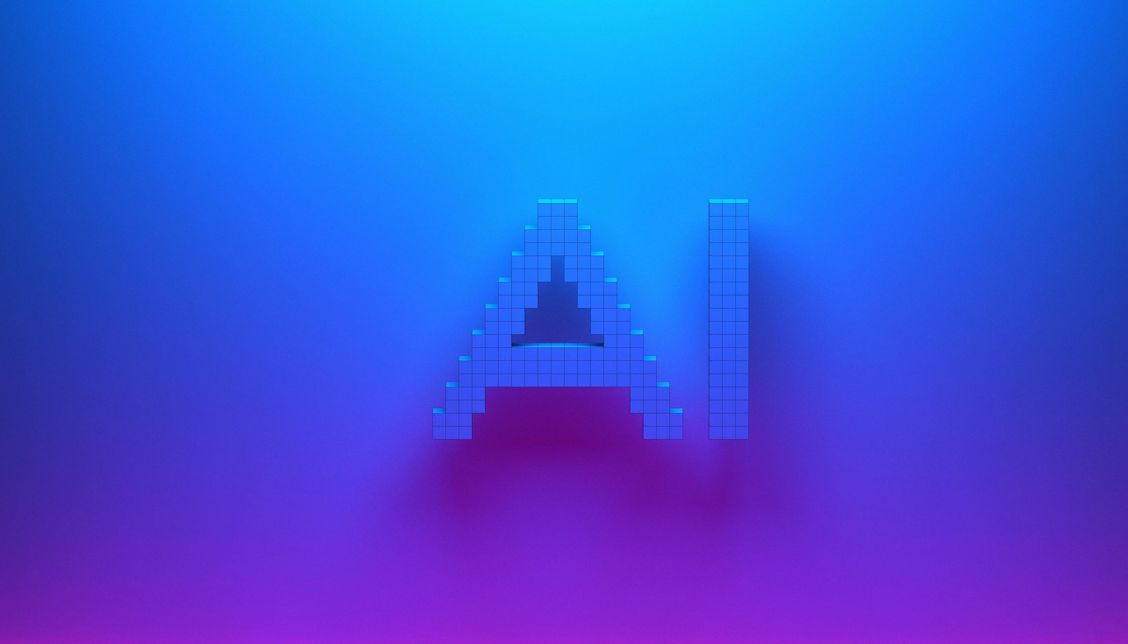 AI-driven automation concept with pixelated AI typography